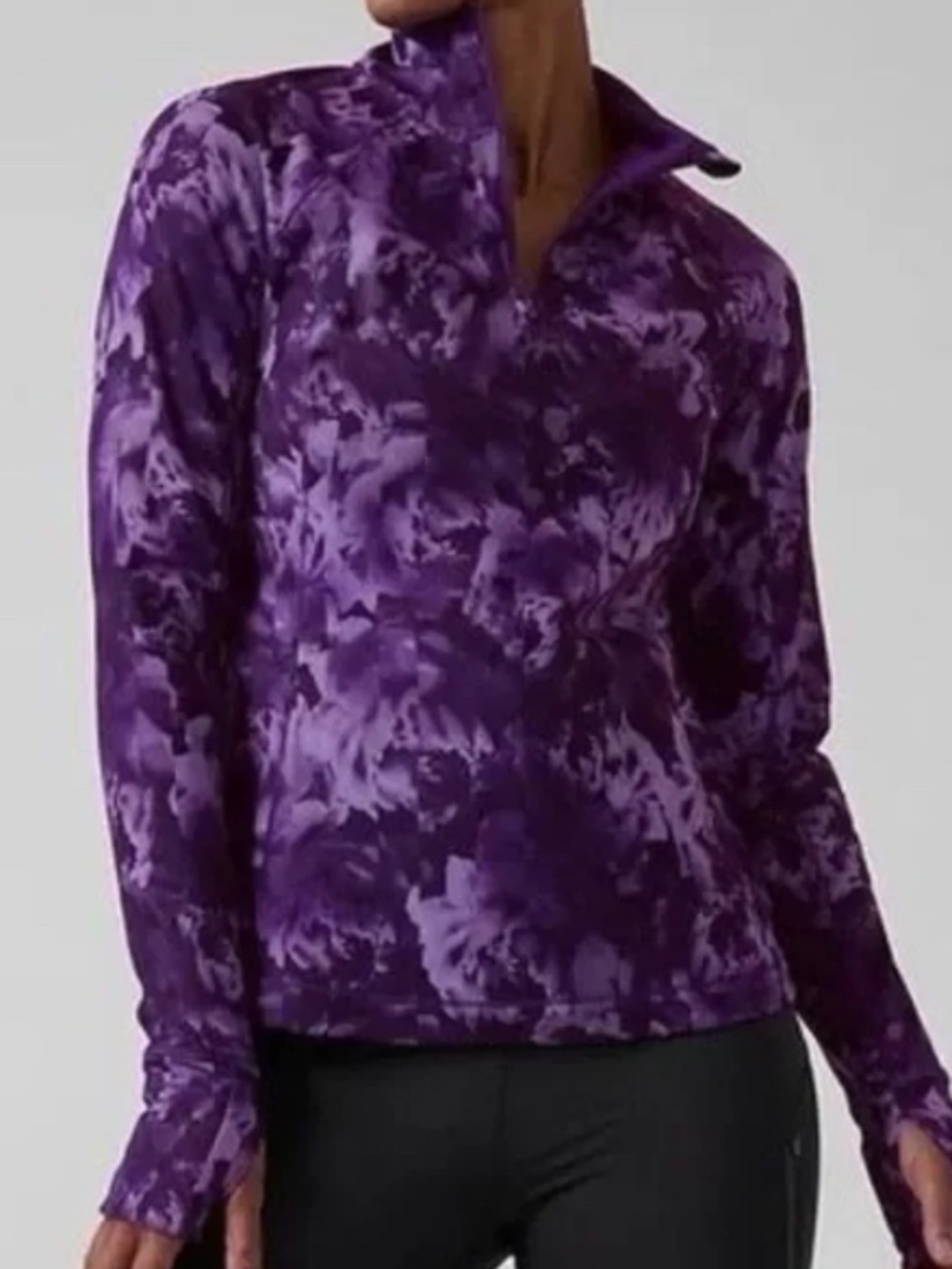 ATHLETA Rainer 1/2 zip Pullover Top Jacket Purple Floral SMALL S Women’s